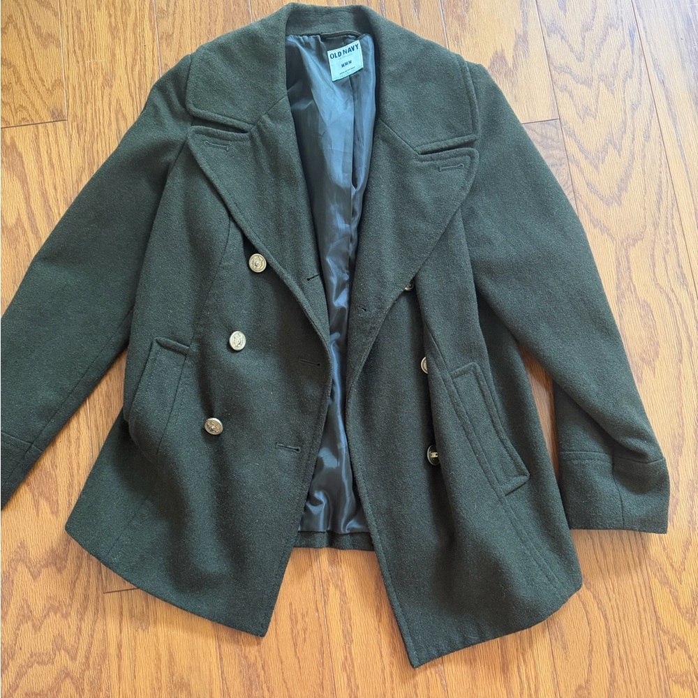 Old Navy Olive Green Jacket Peacoat Pea Coat Medium M wool blend